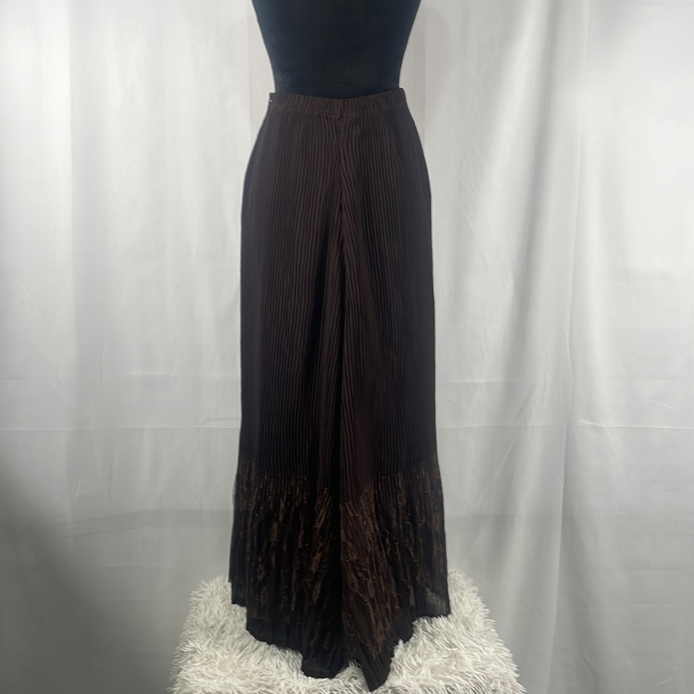 Pretty Angel Brown Pleated Wide Leg,Lace bottom Pants,Medium, NWT - Picture 5 of 14